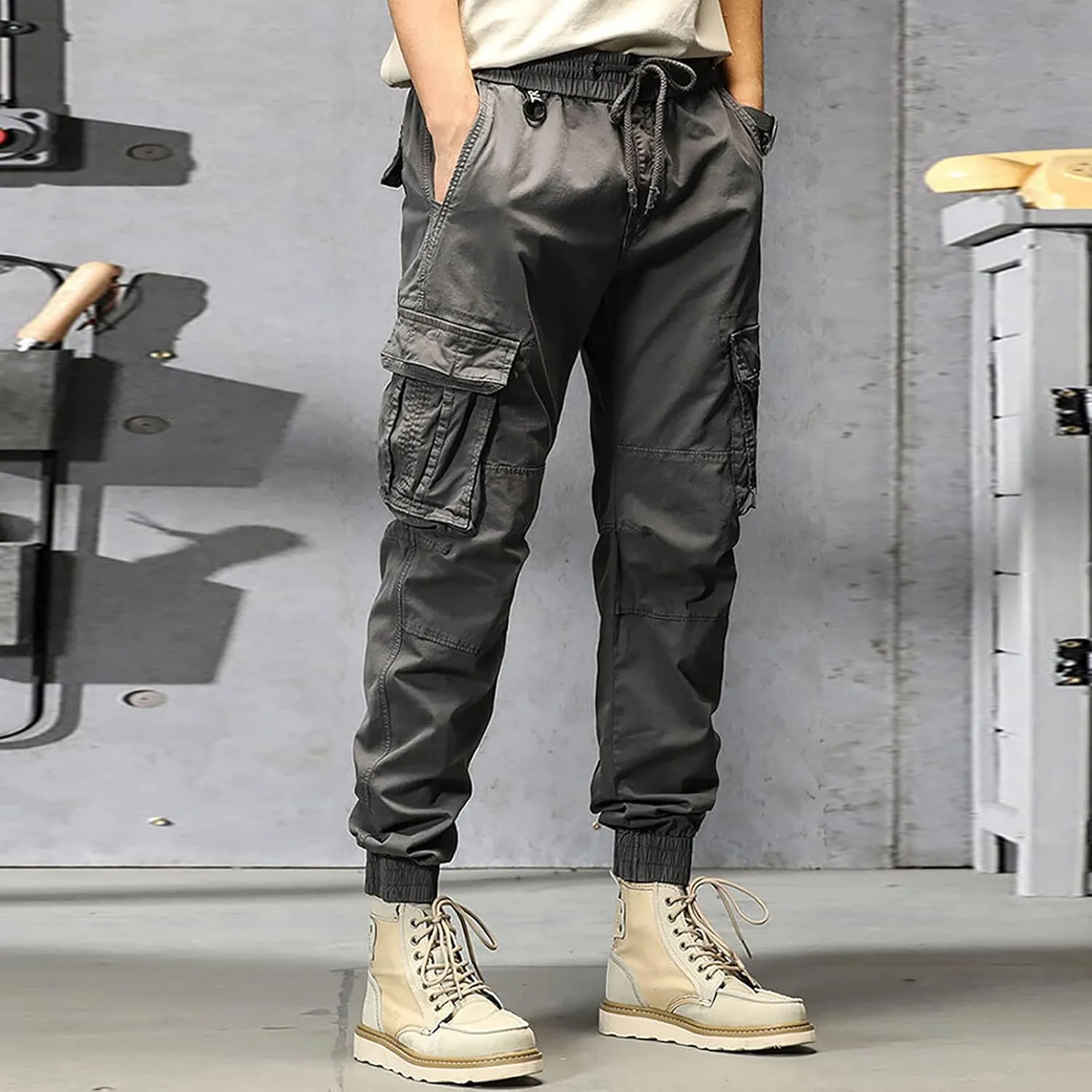 Cargo Sweatpants for Men Athletic Long Pants Fashion Casual Jogger Trouser Drawstring Workout Running Cargo Pants for