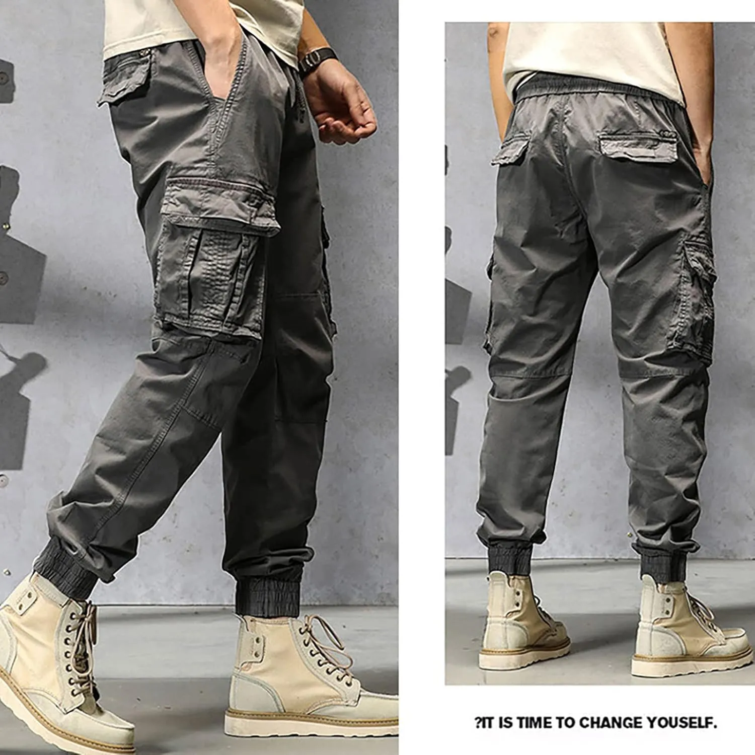 Cargo Sweatpants for Men Athletic Long Pants Fashion Casual Jogger Trouser Drawstring Workout Running Cargo Pants for