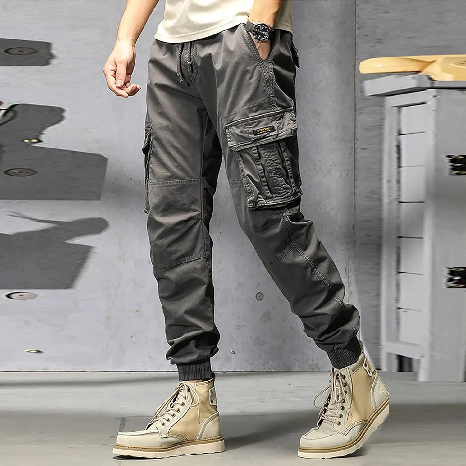 Cargo Sweatpants for Men Athletic Long Pants Fashion Casual Jogger Trouser Drawstring Workout Running Cargo Pants for