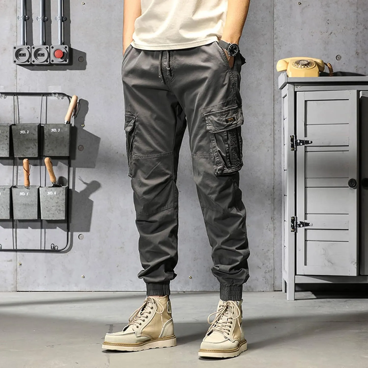 Cargo Sweatpants for Men Athletic Long Pants Fashion Casual Jogger Trouser Drawstring Workout Running Cargo Pants for