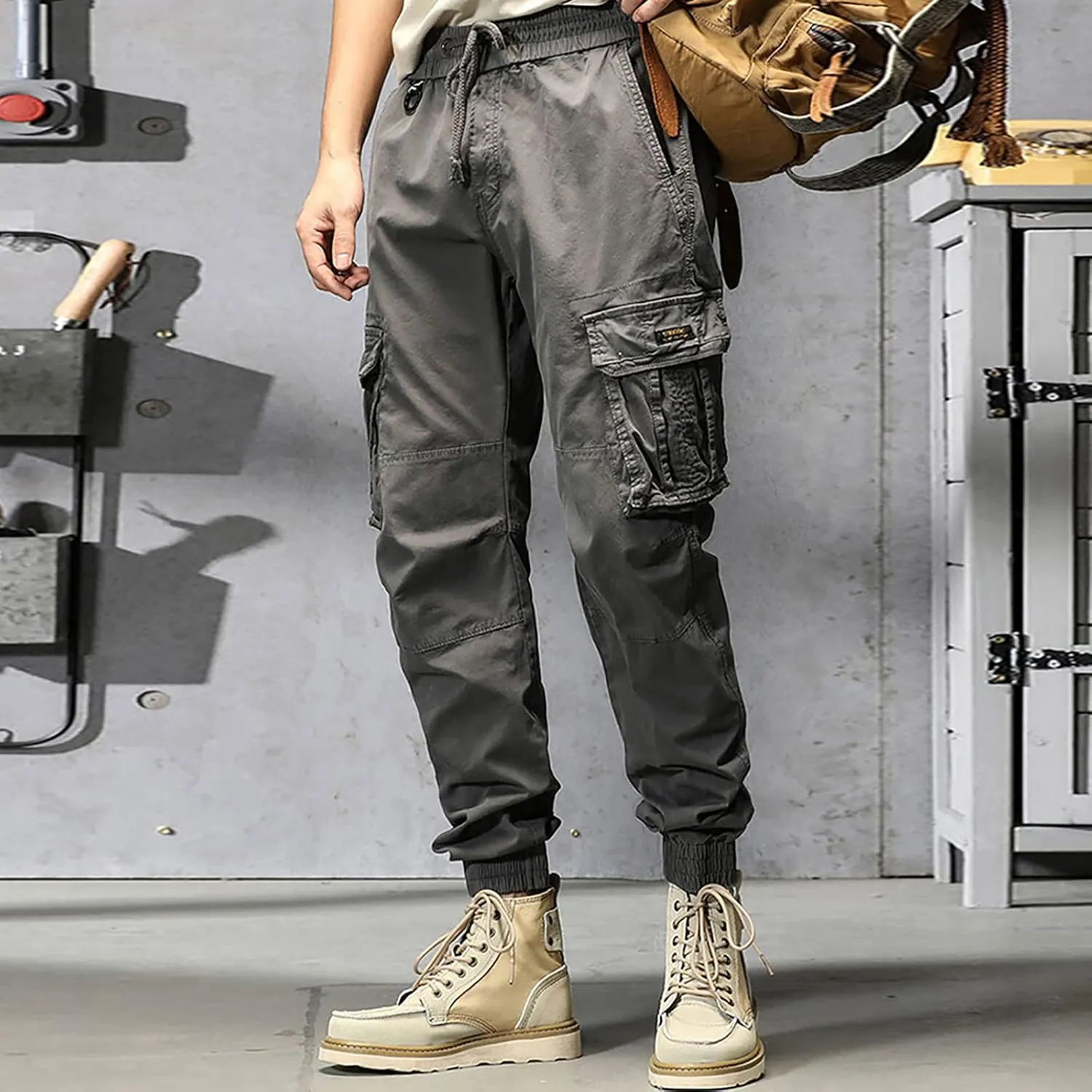 Cargo Sweatpants for Men Athletic Long Pants Fashion Casual Jogger Trouser Drawstring Workout Running Cargo Pants for