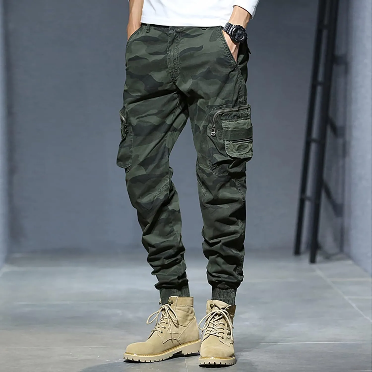 Cargo Sweatpants for Men Big and Tall Pockets Men's Winter Cargo Pants Thick Fleece Joggers Loose Sport Long Trousers