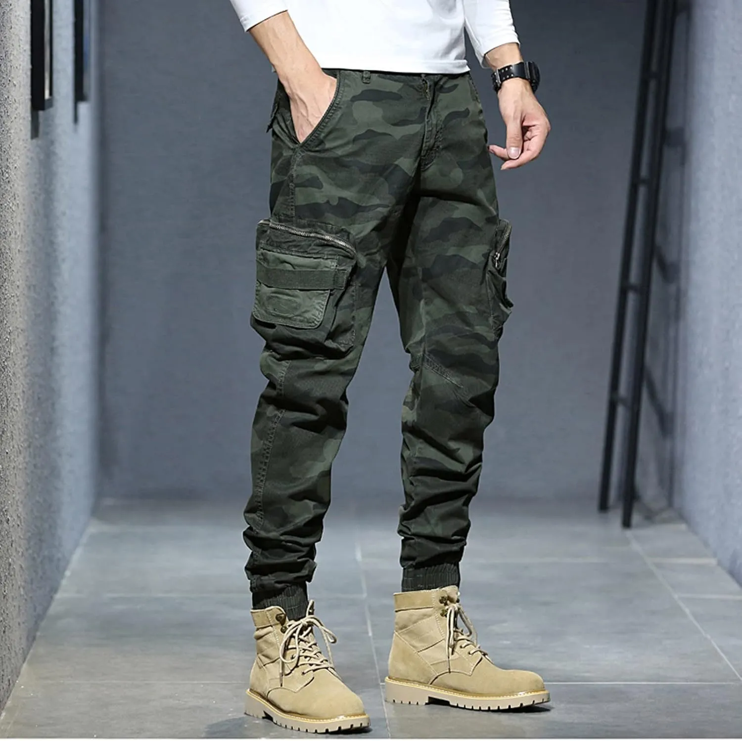 Cargo Sweatpants for Men Big and Tall Pockets Men's Winter Cargo Pants Thick Fleece Joggers Loose Sport Long Trousers