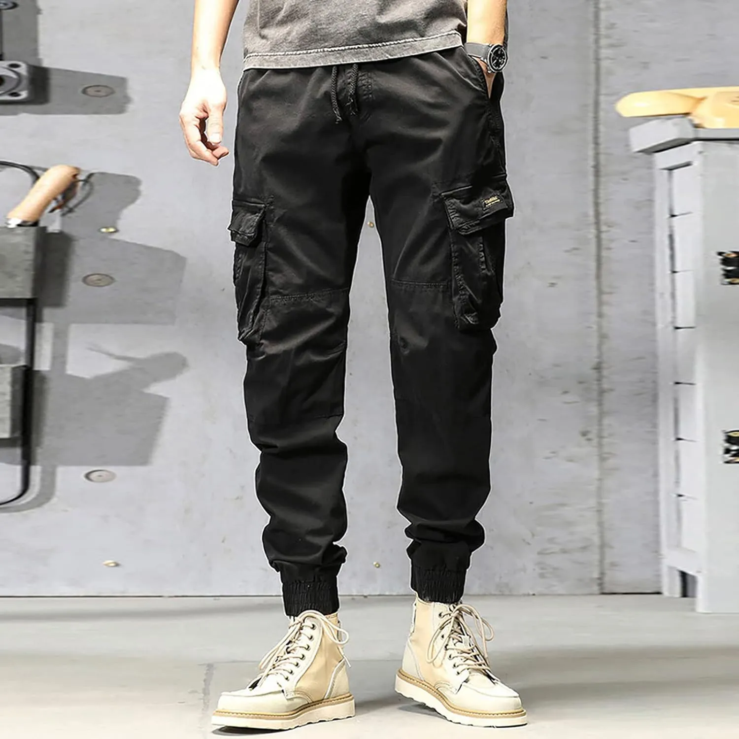 Cargo Trousers for Men Pockets Mens Sweatpants Big and Tall Fleece Lined Cargo Trousers Bottom Casual Baggy Athletic