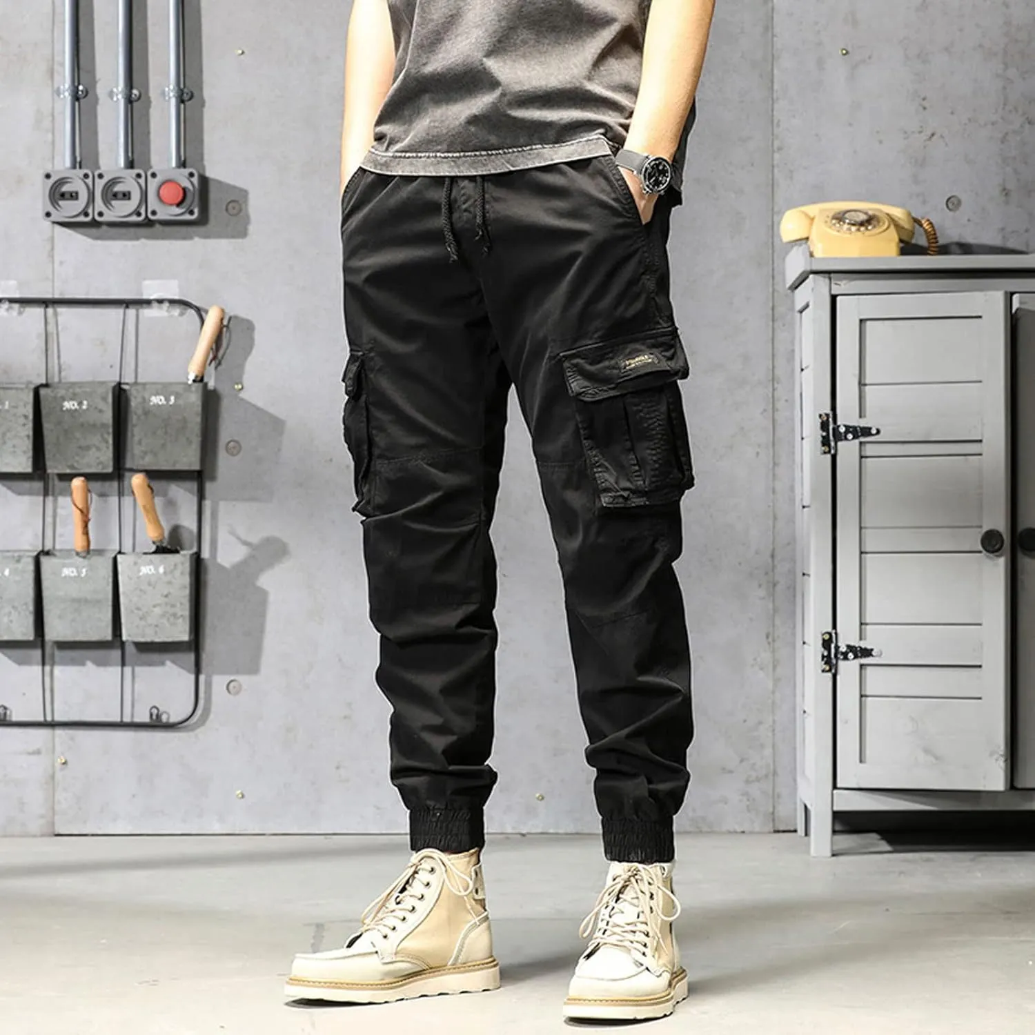 Cargo Trousers for Men Pockets Mens Sweatpants Big and Tall Fleece Lined Cargo Trousers Bottom Casual Baggy Athletic