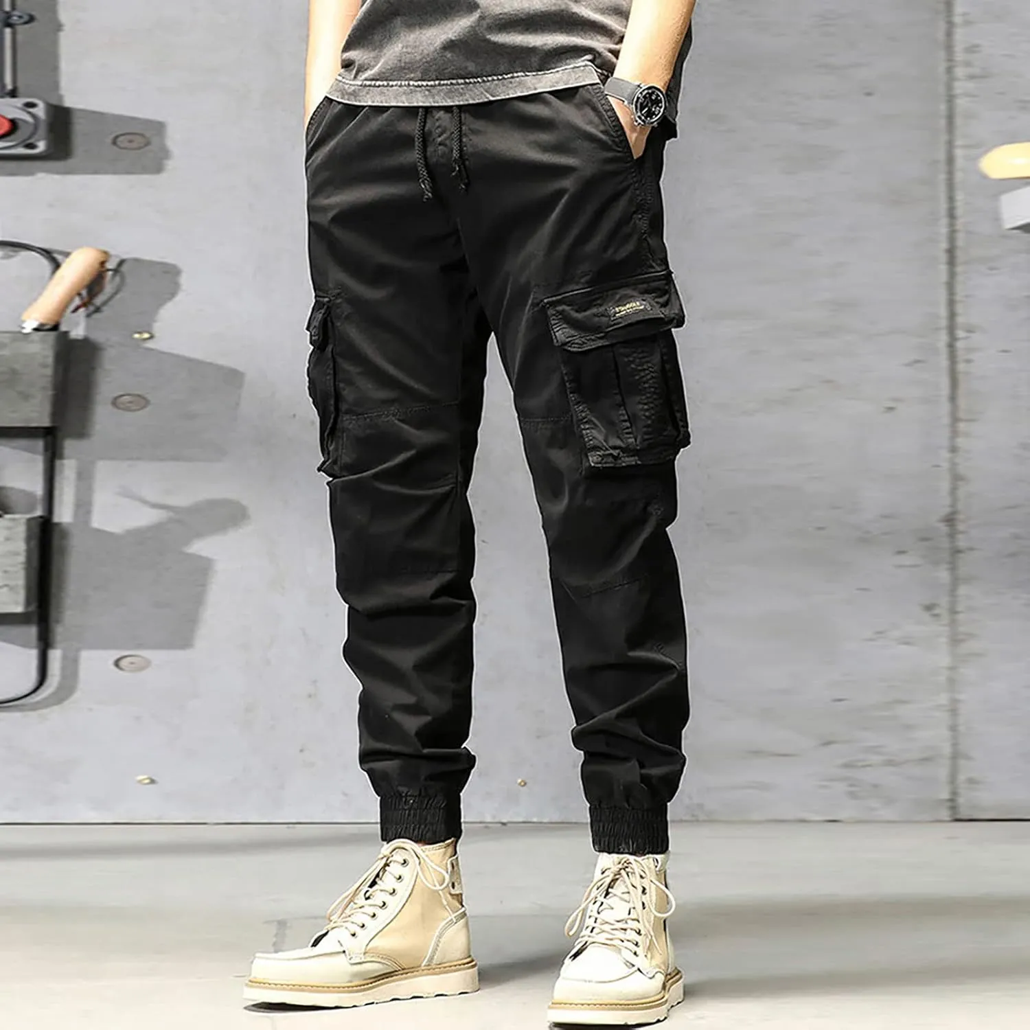 Cargo Trousers for Men Pockets Mens Sweatpants Big and Tall Fleece Lined Cargo Trousers Bottom Casual Baggy Athletic