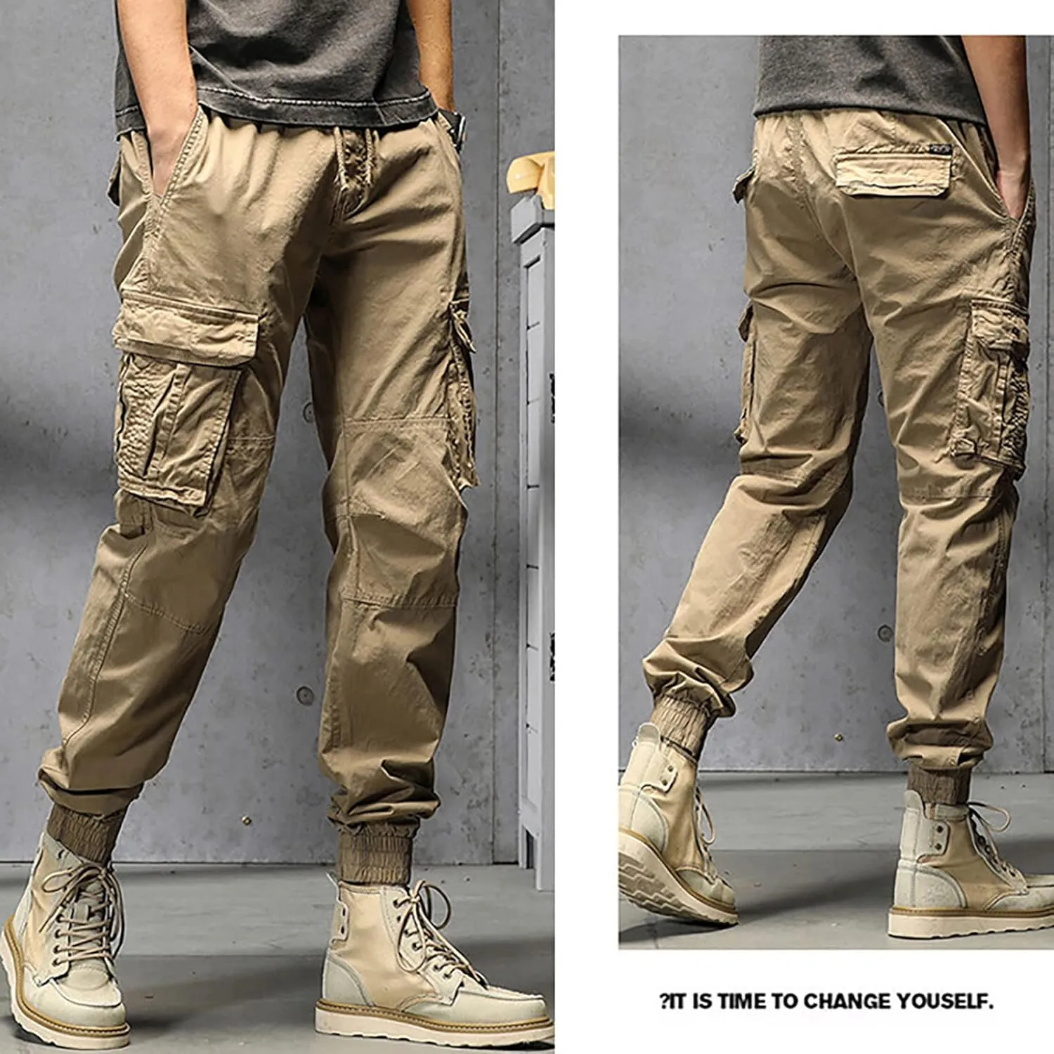 Cargo Trousers for Men Pockets Mens Sweatpants Big and Tall Fleece Lined Cargo Trousers Bottom Casual Baggy Athletic
