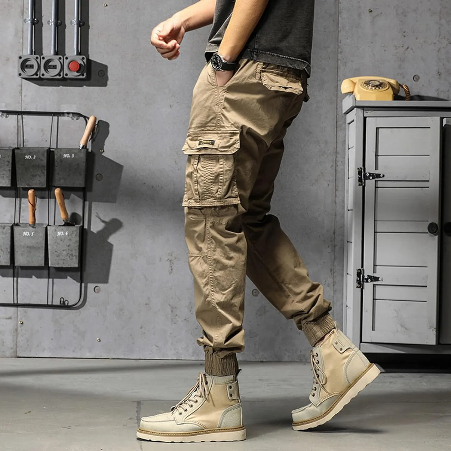 Cargo Trousers for Men Pockets Mens Sweatpants Big and Tall Fleece Lined Cargo Trousers Bottom Casual Baggy Athletic