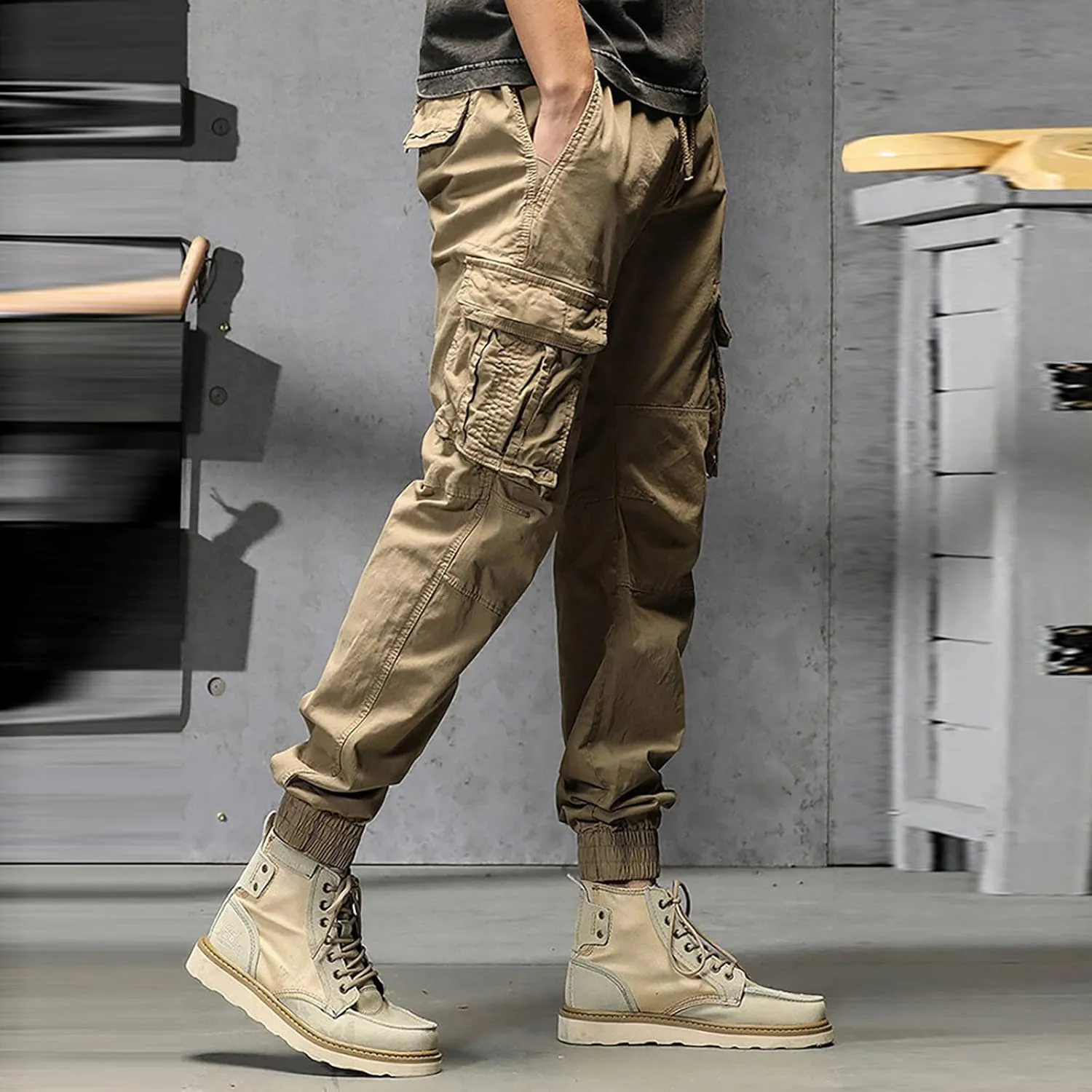 Cargo Trousers for Men Pockets Mens Sweatpants Big and Tall Fleece Lined Cargo Trousers Bottom Casual Baggy Athletic