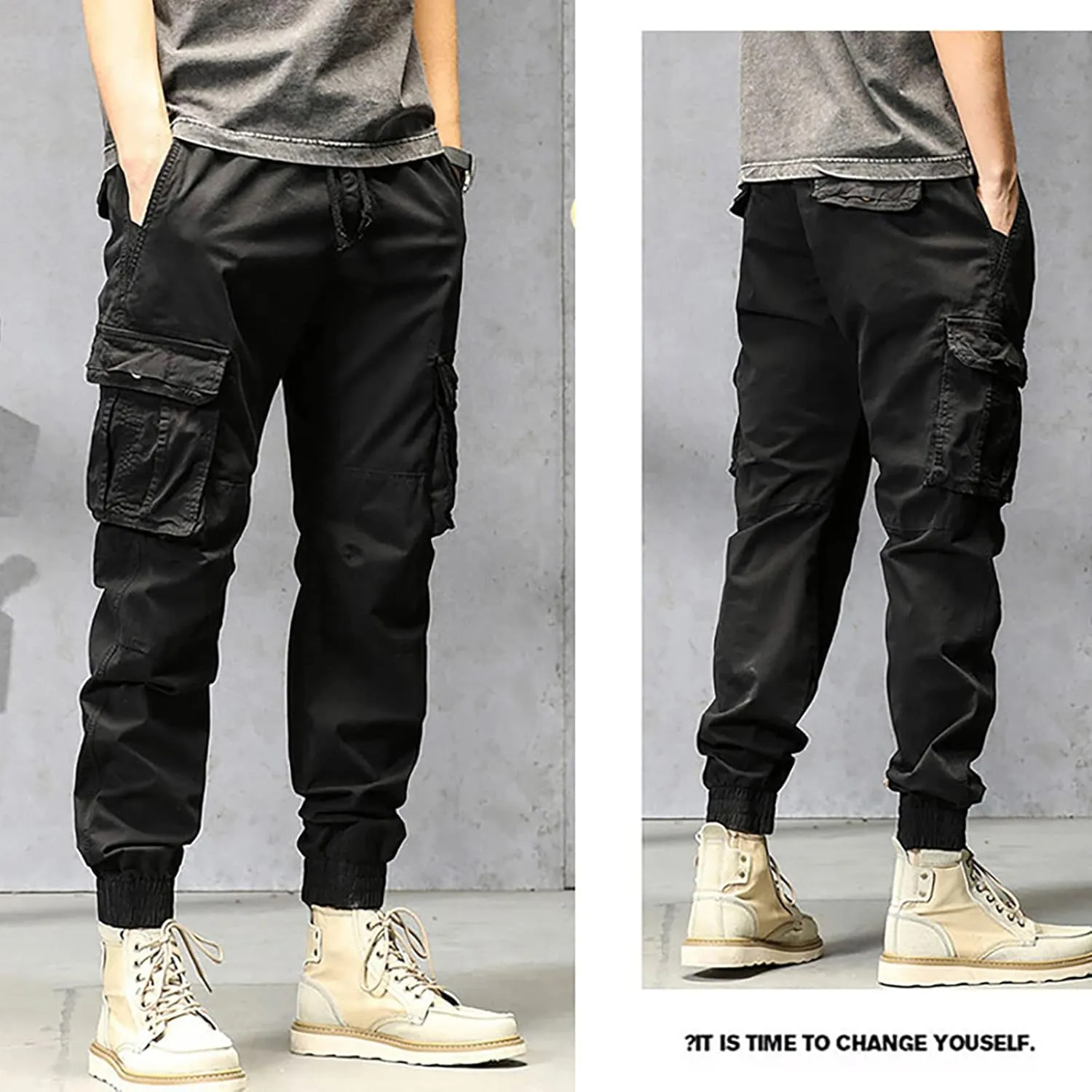 Cargo Trousers for Men Pockets Mens Sweatpants Big and Tall Fleece Lined Cargo Trousers Bottom Casual Baggy Athletic