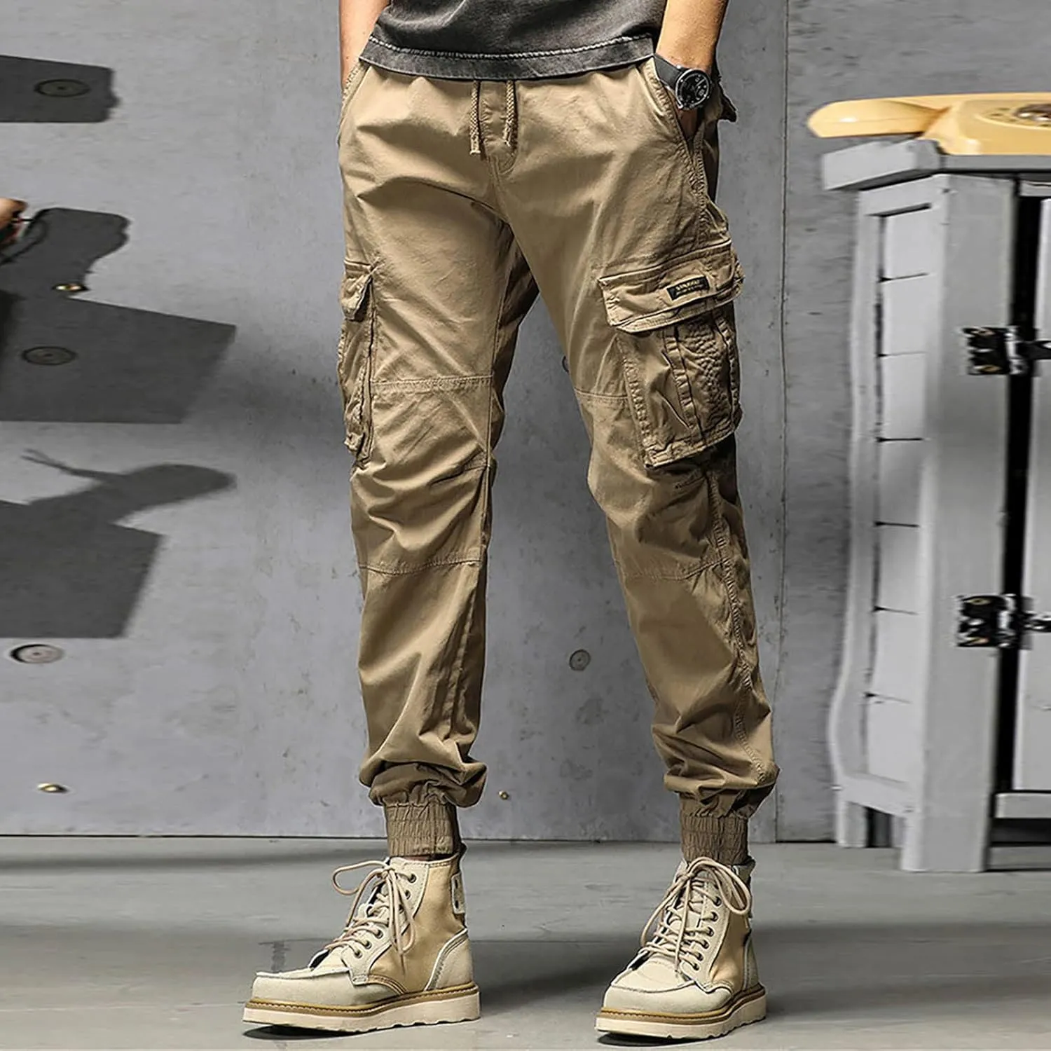 Cargo Trousers for Men Pockets Mens Sweatpants Big and Tall Fleece Lined Cargo Trousers Bottom Casual Baggy Athletic