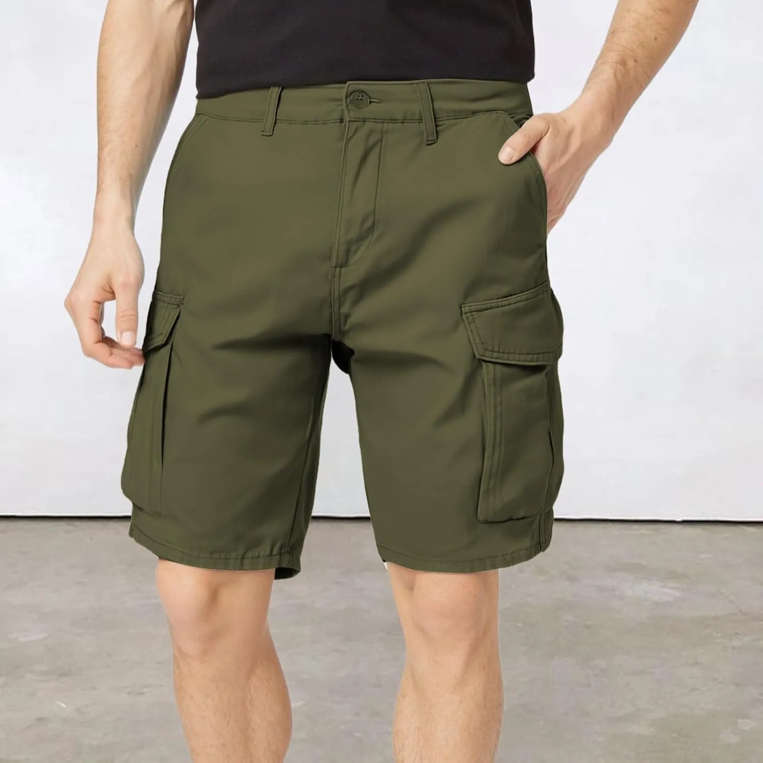 Casual Cargo Shorts for Mens Front Button Relaxed Stretch Lightweight Pant 2025 Summer Office Work Shorts with Pocket