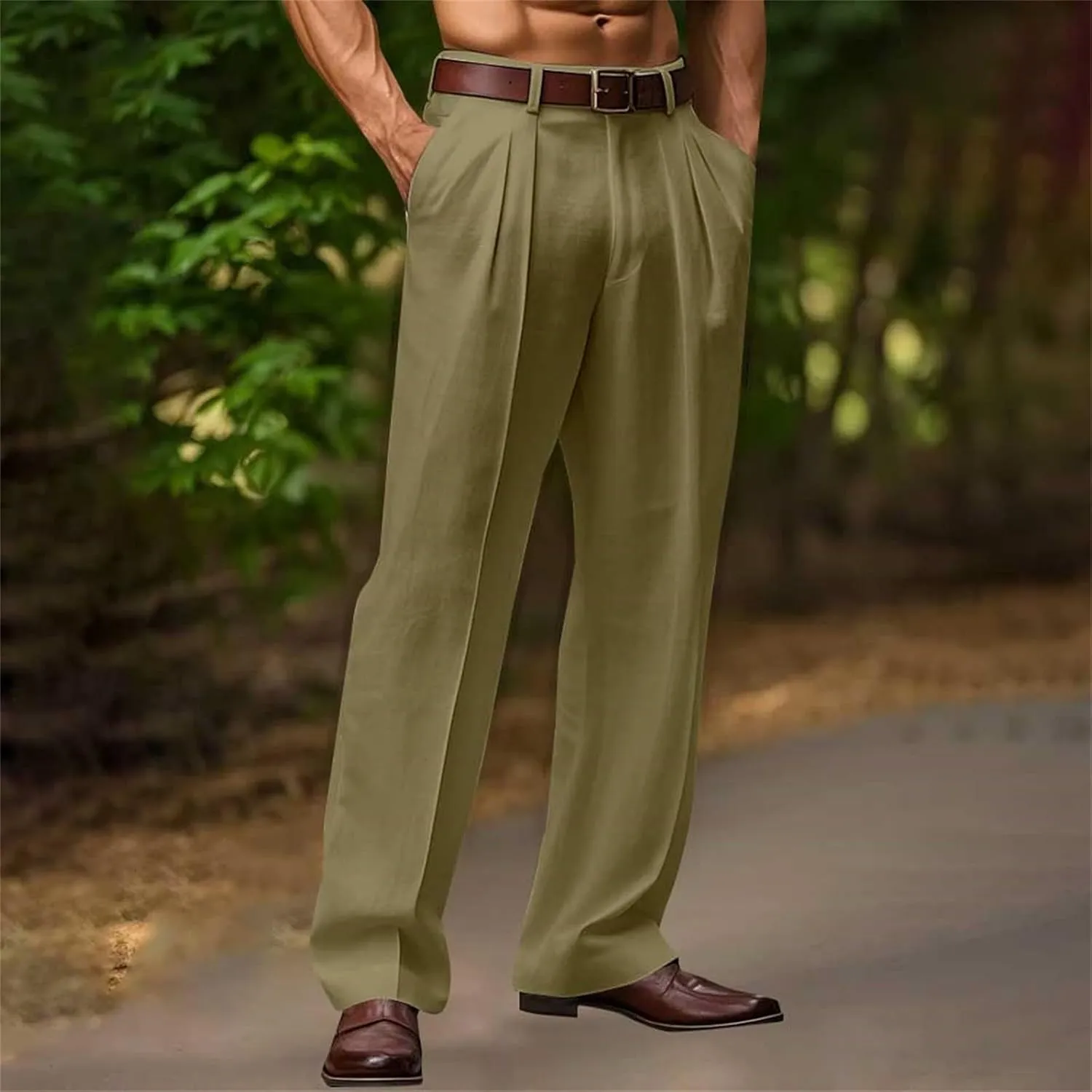 Casual Loose Fit Linen Pants for Men Loose Fit Straight-Legs Yoga Beach Trousers with Pocket Summer Plain Beach Pant