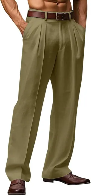 Casual Loose Fit Linen Pants for Men Loose Fit Straight-Legs Yoga Beach Trousers with Pocket Summer Plain Beach Pant
