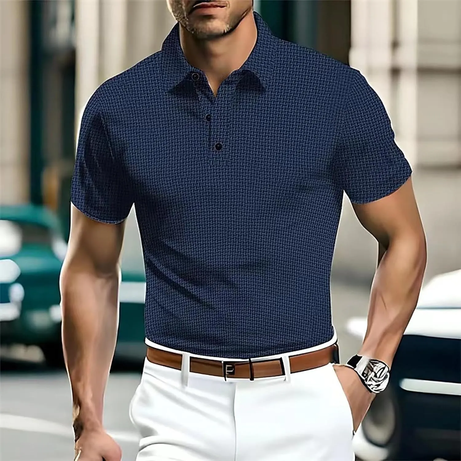 Casual Polo Shirts for Men Ice Silky Short Sleeve Pique Golf Tennis Shirt Regular Fit Button Up Lightweight Knitwear