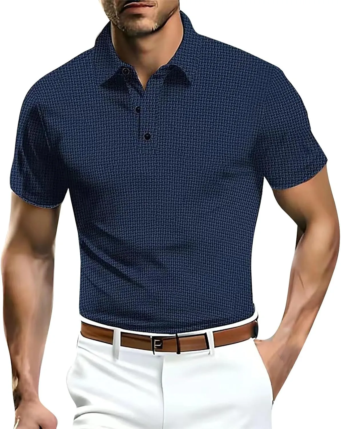 Casual Polo Shirts for Men Ice Silky Short Sleeve Pique Golf Tennis Shirt Regular Fit Button Up Lightweight Knitwear