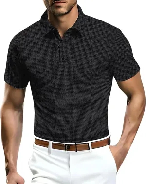 Casual Polo Shirts for Men Ice Silky Short Sleeve Pique Golf Tennis Shirt Regular Fit Button Up Lightweight Knitwear