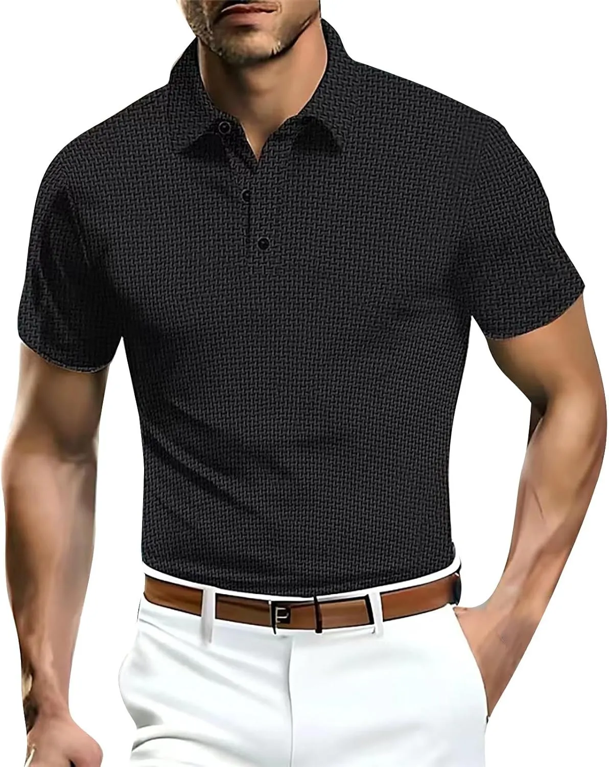 Casual Polo Shirts for Men Ice Silky Short Sleeve Pique Golf Tennis Shirt Regular Fit Button Up Lightweight Knitwear