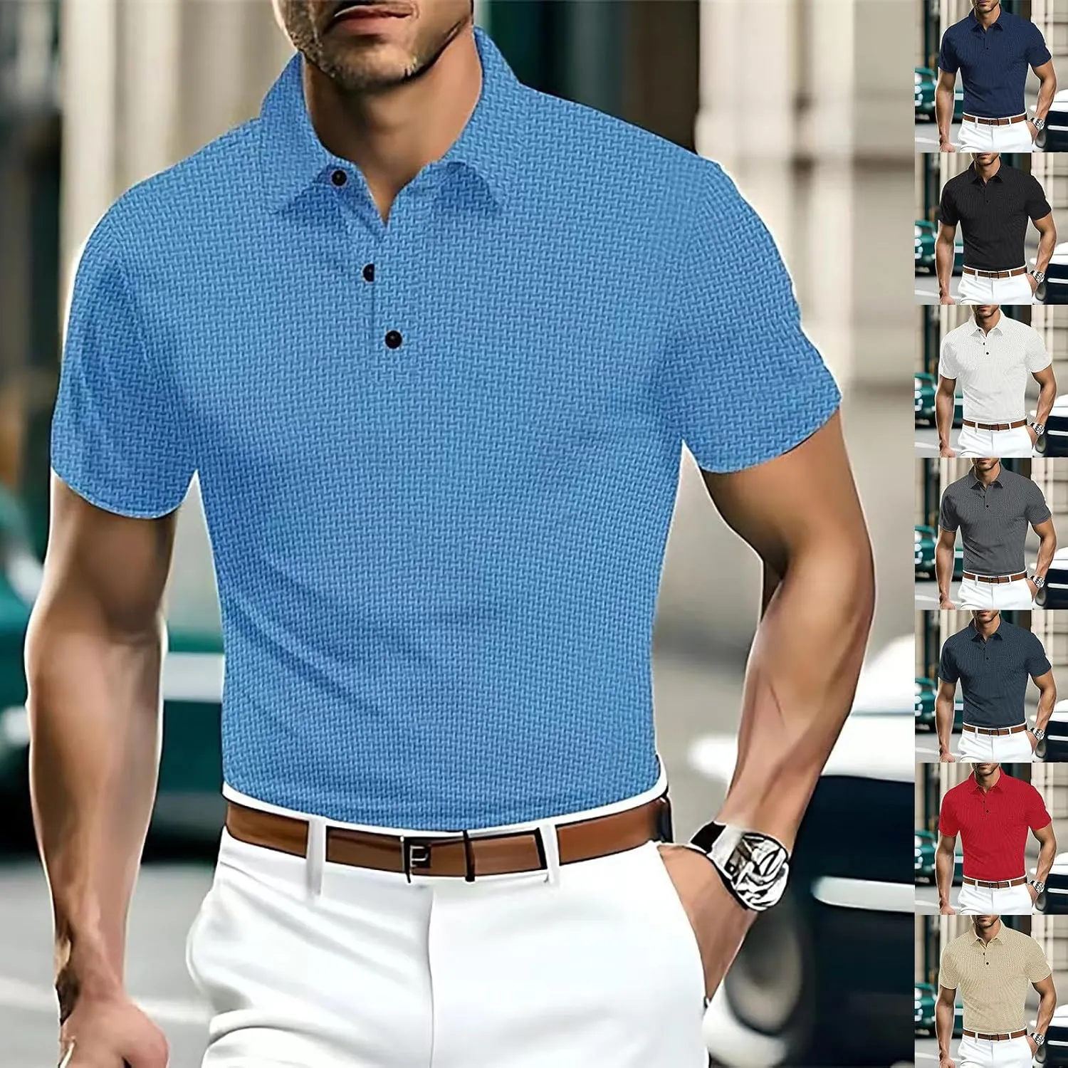 Casual Polo Shirts for Men Ice Silky Short Sleeve Pique Golf Tennis Shirt Regular Fit Button Up Lightweight Knitwear