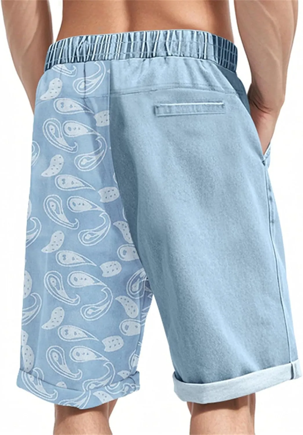 Casual Shorts for Men Color Block Printed Waist Drawstring Baggy Comfy Cool Pant 2025 Summer Beach Shorts with Pocket