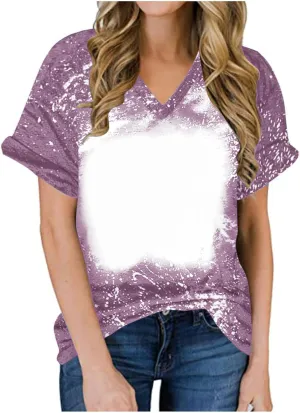 Ceboyel Women Bleached Sublimation T Shirts 2024 Polyester Blanks Tshirts Short Sleeve Cute Graphic Tee Tops Items Clothes