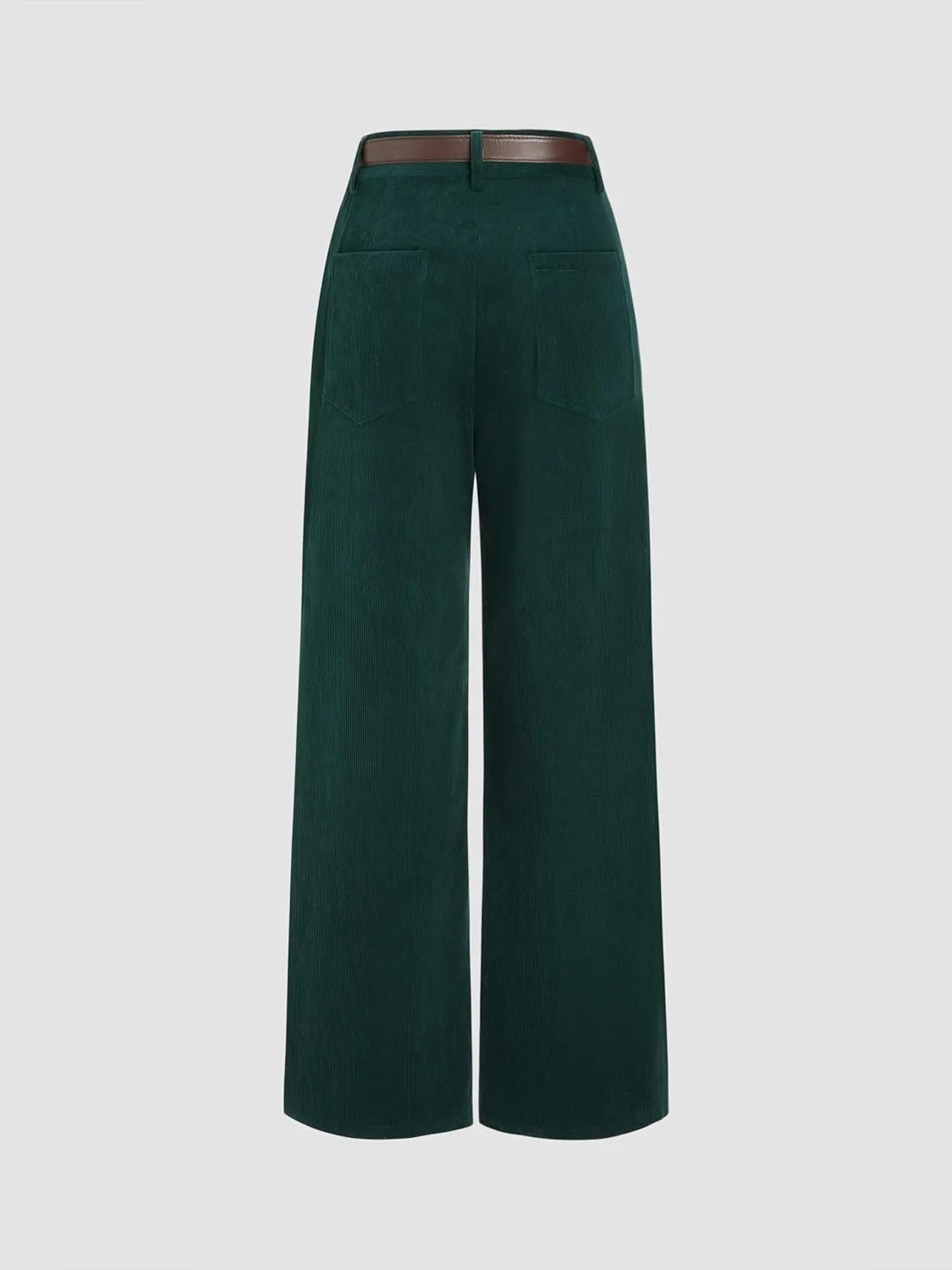 CIDER Corduroy Middle Waist Pocket Straight Leg Trousers with Belt