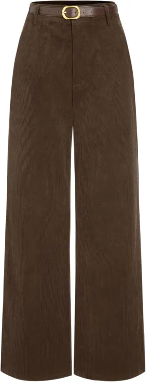 CIDER Corduroy Middle Waist Pocket Straight Leg Trousers with Belt
