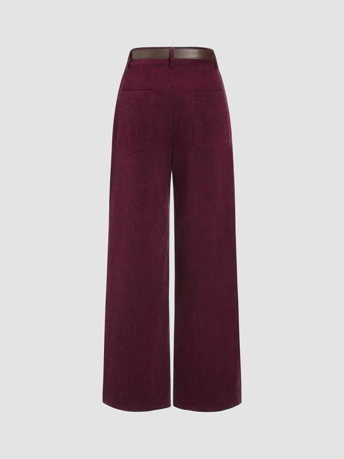 CIDER Corduroy Middle Waist Pocket Straight Leg Trousers with Belt