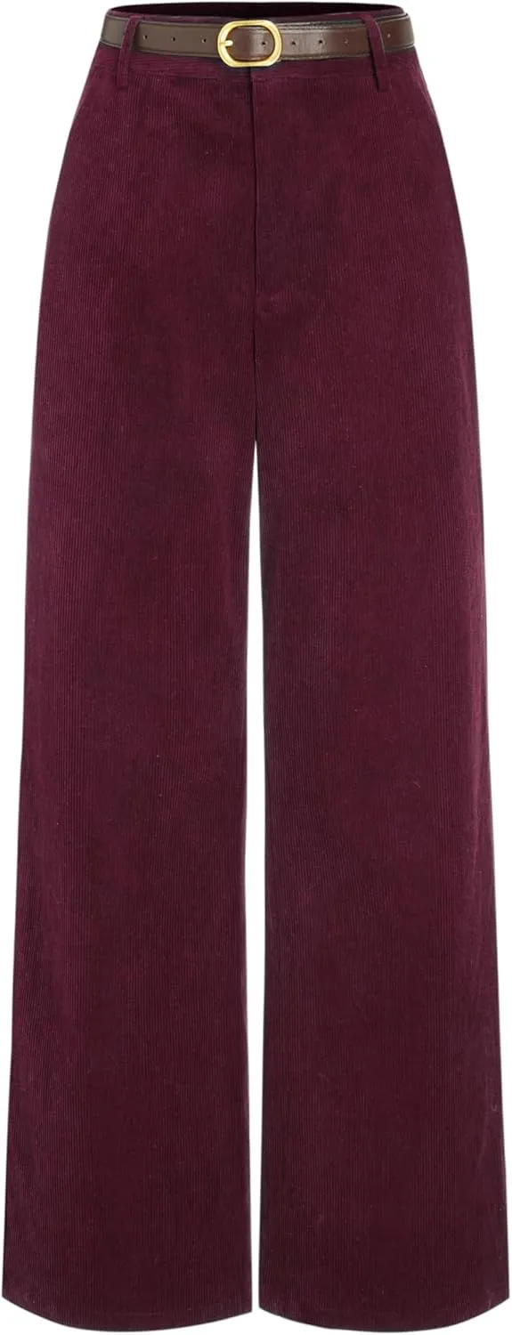 CIDER Corduroy Middle Waist Pocket Straight Leg Trousers with Belt