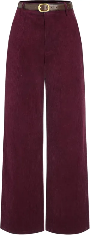 CIDER Corduroy Middle Waist Pocket Straight Leg Trousers with Belt