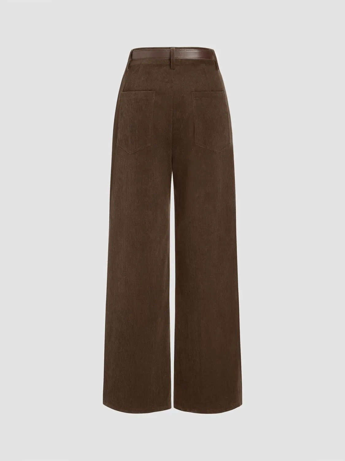 CIDER Corduroy Middle Waist Pocket Straight Leg Trousers with Belt