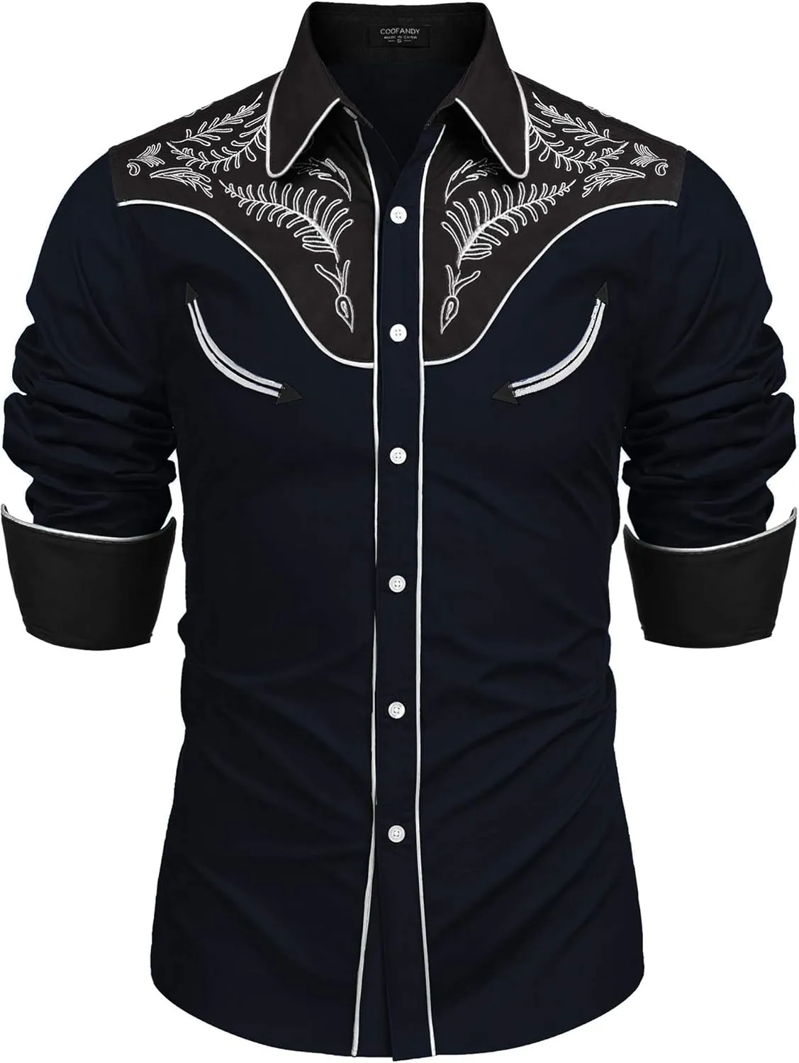 COOFANDY Men's Western Cowboy Shirt Embroidered Button Down Long Sleeve Shirts