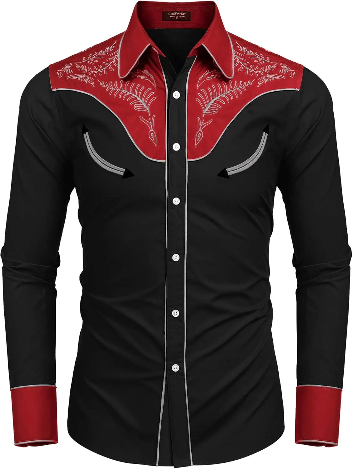 COOFANDY Men's Western Cowboy Shirt Embroidered Button Down Long Sleeve Shirts