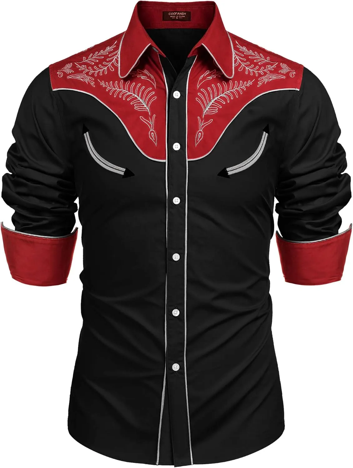 COOFANDY Men's Western Cowboy Shirt Embroidered Button Down Long Sleeve Shirts