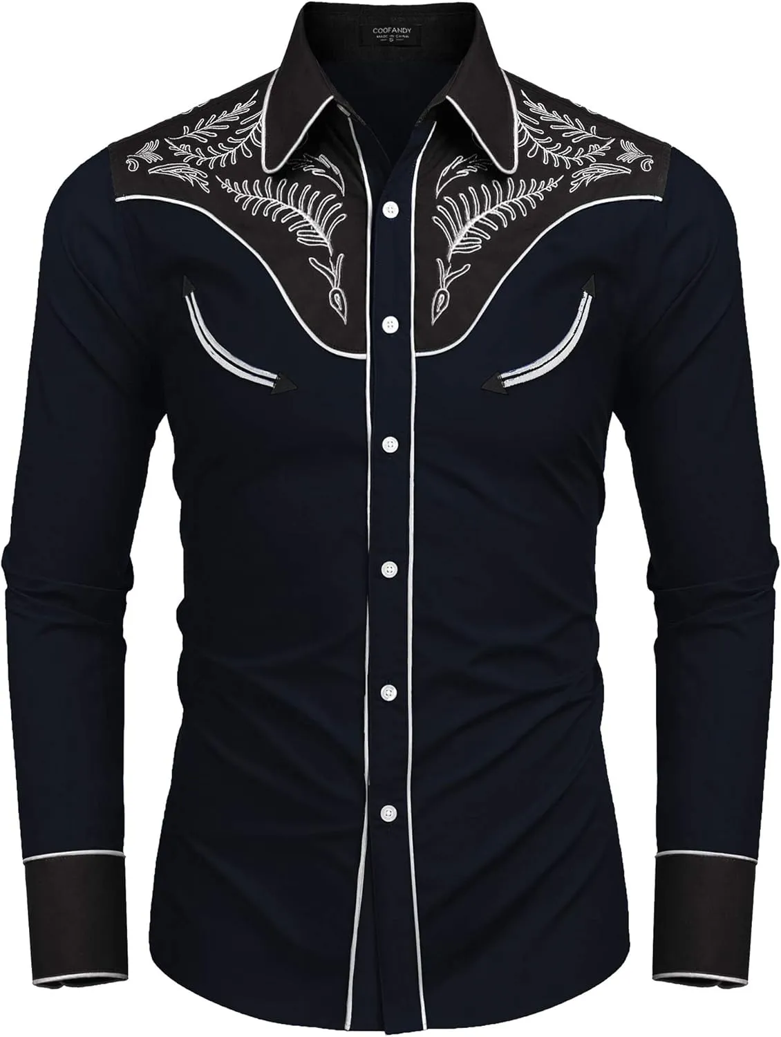 COOFANDY Men's Western Cowboy Shirt Embroidered Button Down Long Sleeve Shirts