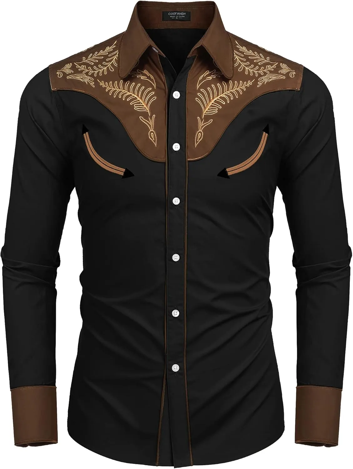 COOFANDY Men's Western Cowboy Shirt Embroidered Button Down Long Sleeve Shirts