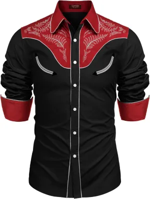 COOFANDY Men's Western Cowboy Shirt Embroidered Button Down Long Sleeve Shirts