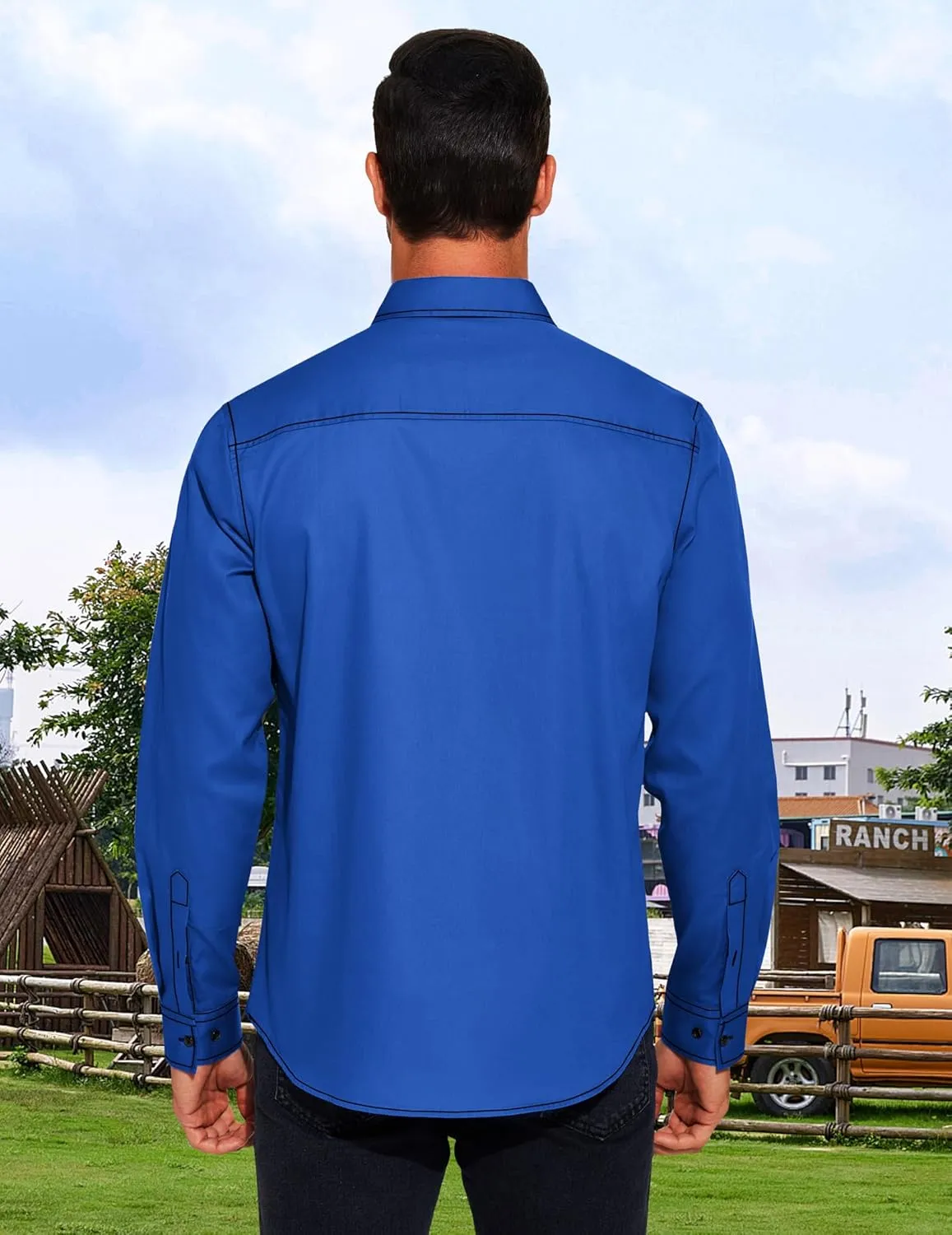 COOFANDY Mens Western Cowboy Shirts Cotton Long Sleeve Shirts with Two Pockets Embroidered