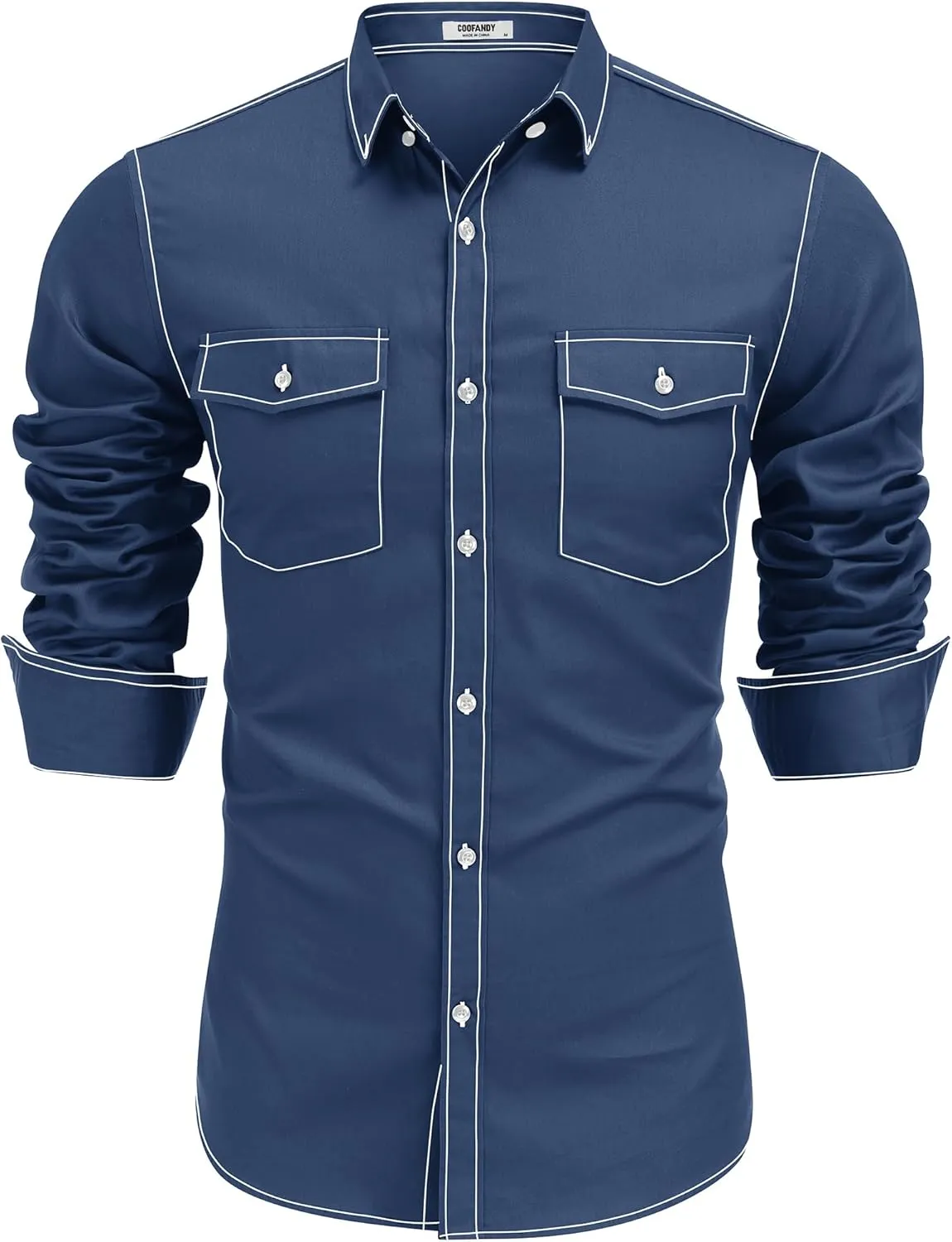 COOFANDY Mens Western Cowboy Shirts Cotton Long Sleeve Shirts with Two Pockets Embroidered