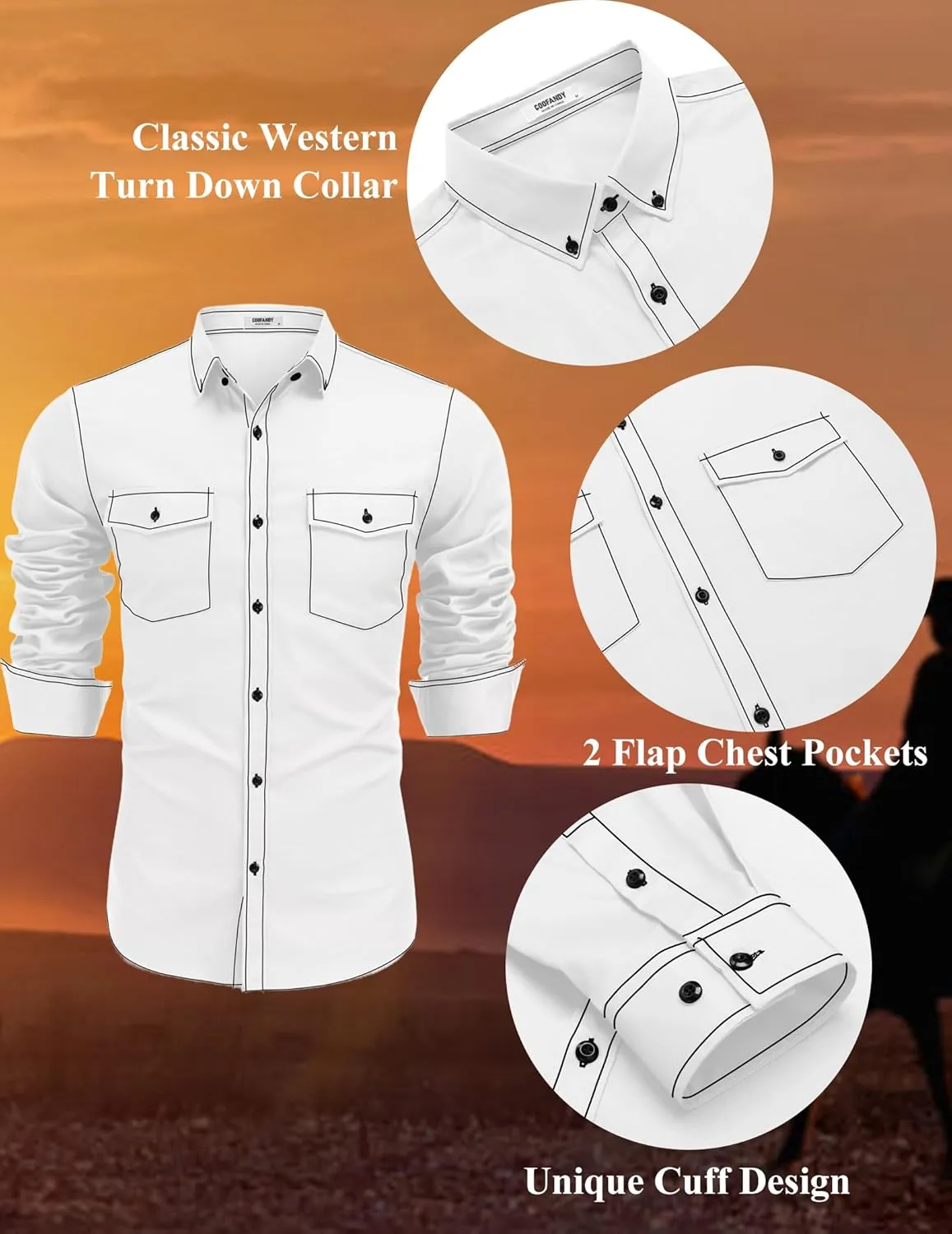 COOFANDY Mens Western Cowboy Shirts Cotton Long Sleeve Shirts with Two Pockets Embroidered