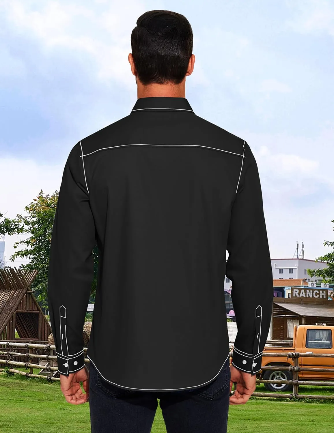 COOFANDY Mens Western Cowboy Shirts Cotton Long Sleeve Shirts with Two Pockets Embroidered