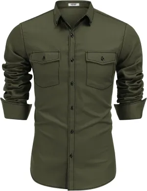 COOFANDY Mens Western Cowboy Shirts Cotton Long Sleeve Shirts with Two Pockets Embroidered