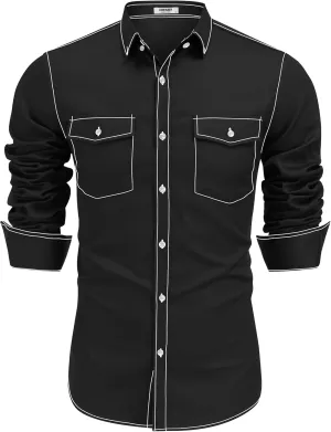 COOFANDY Mens Western Cowboy Shirts Cotton Long Sleeve Shirts with Two Pockets Embroidered