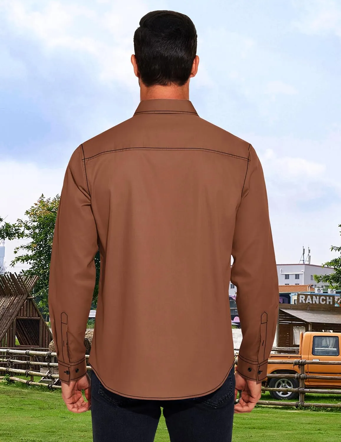 COOFANDY Mens Western Cowboy Shirts Cotton Long Sleeve Shirts with Two Pockets Embroidered