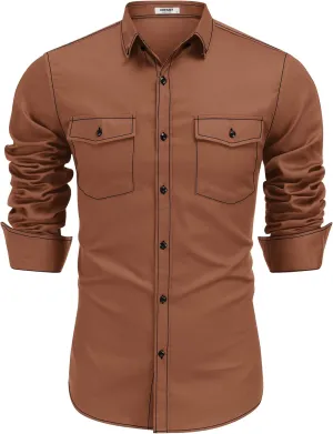 COOFANDY Mens Western Cowboy Shirts Cotton Long Sleeve Shirts with Two Pockets Embroidered