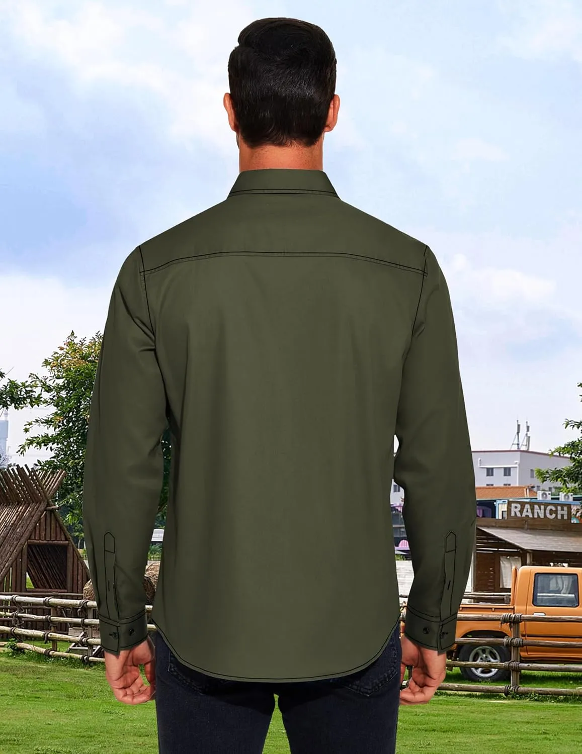 COOFANDY Mens Western Cowboy Shirts Cotton Long Sleeve Shirts with Two Pockets Embroidered