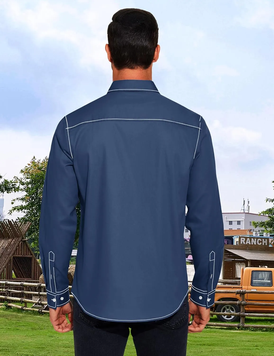 COOFANDY Mens Western Cowboy Shirts Cotton Long Sleeve Shirts with Two Pockets Embroidered
