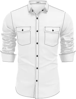 COOFANDY Mens Western Cowboy Shirts Cotton Long Sleeve Shirts with Two Pockets Embroidered