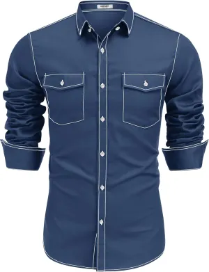 COOFANDY Mens Western Cowboy Shirts Cotton Long Sleeve Shirts with Two Pockets Embroidered