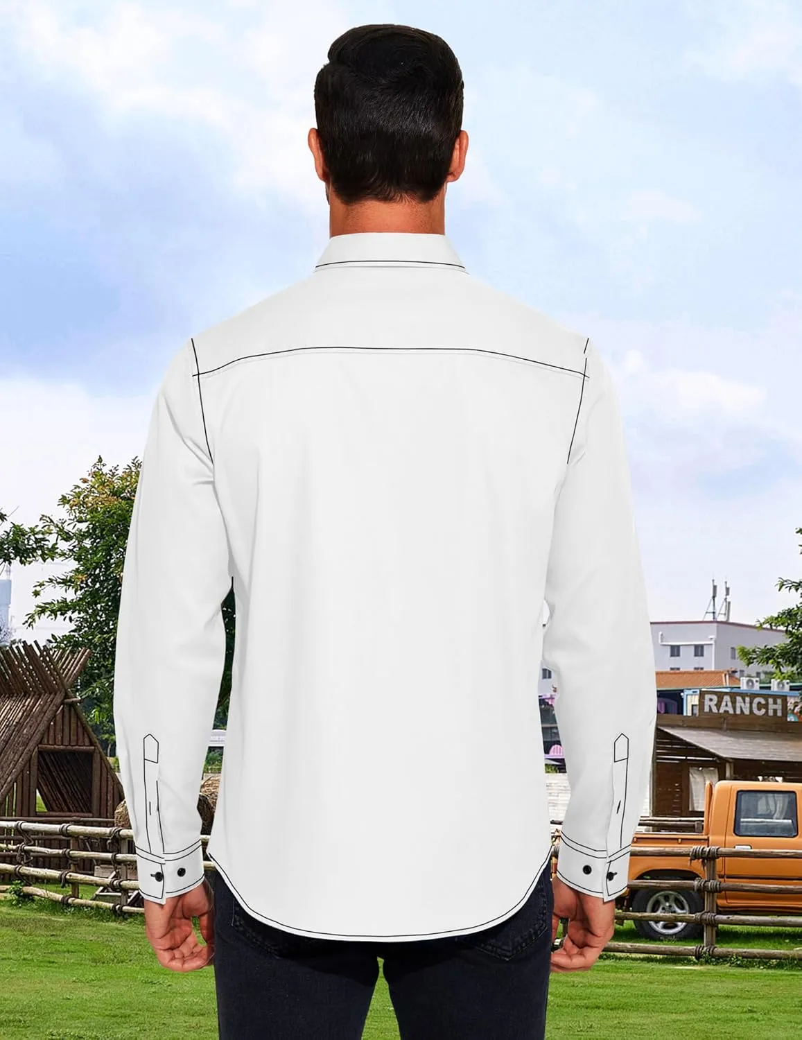 COOFANDY Mens Western Cowboy Shirts Cotton Long Sleeve Shirts with Two Pockets Embroidered